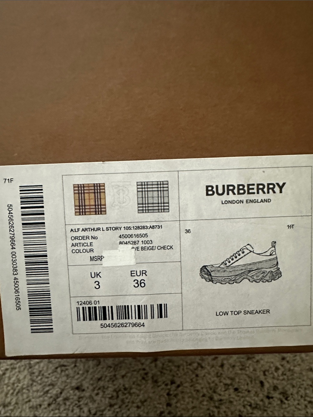Burberry Kids Beige Check Low-Top Sneakers with Signature Check